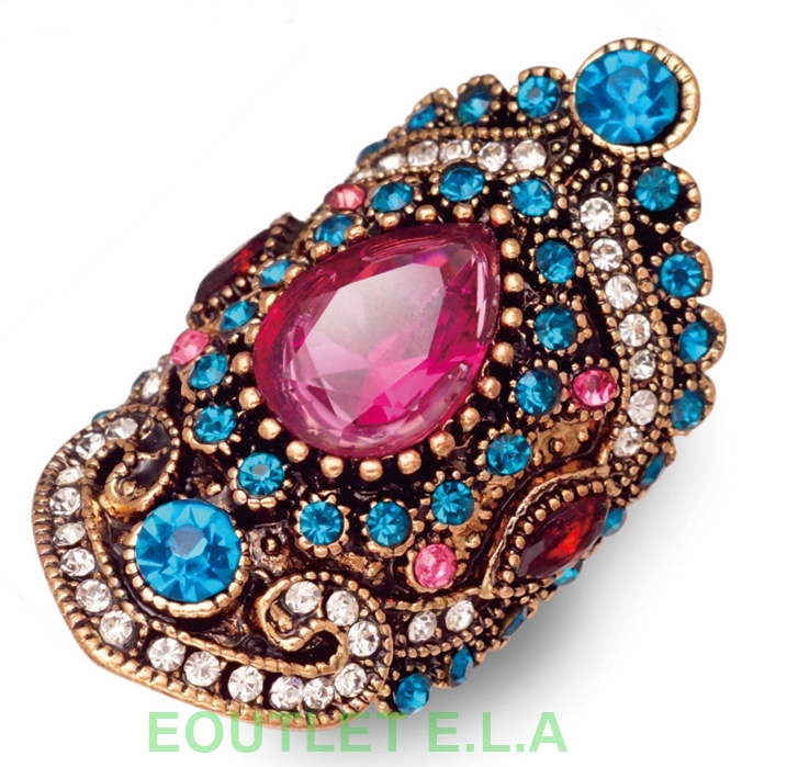 VINTAGE STYLE LARGE CRYSTALS ROSE GOLD DRESS RING-SIZE 10